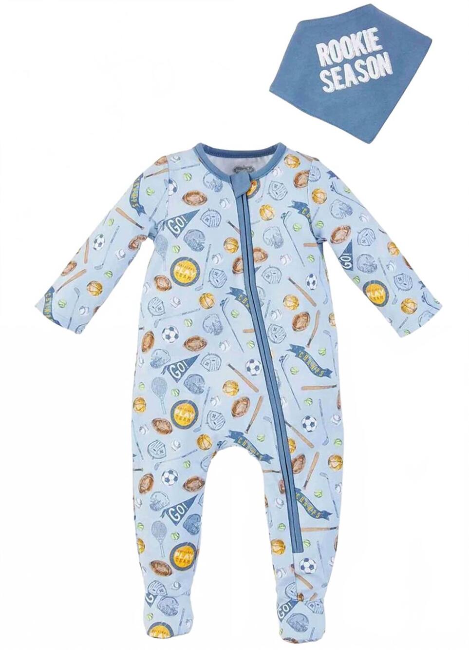 NEW MUDPIE boy's sports sleeper and bib set in blue multi